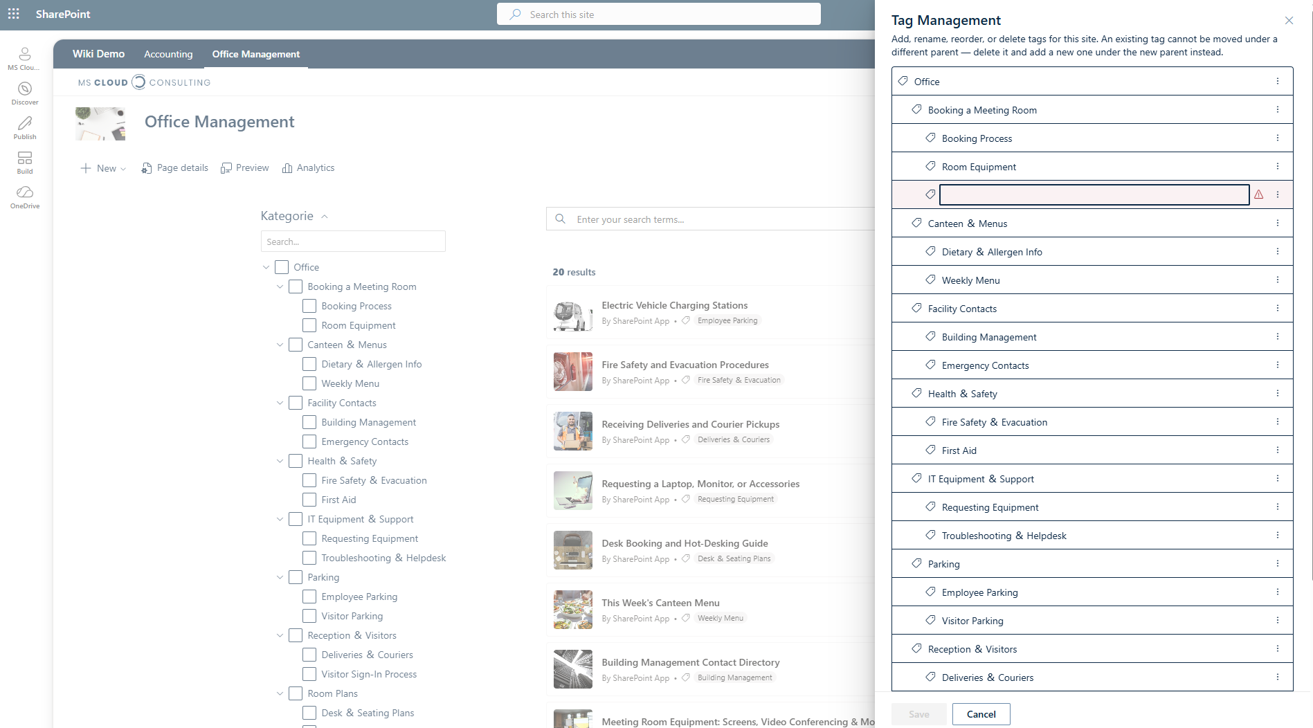 Tag-Management mit verschachtelten Kategorien eines Wiki-Bereichs